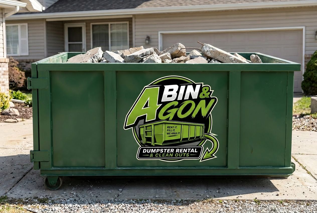 7 Yard Concrete Container with A Bin & Gon logo